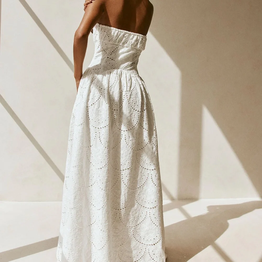 Strapless White Eyelet Midi Dress - Picture 4 of 5